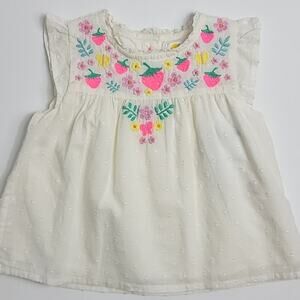 Baby Boden Ivory Swiss Dot Embroidered Pink Strawberry Dress 6-12 Months